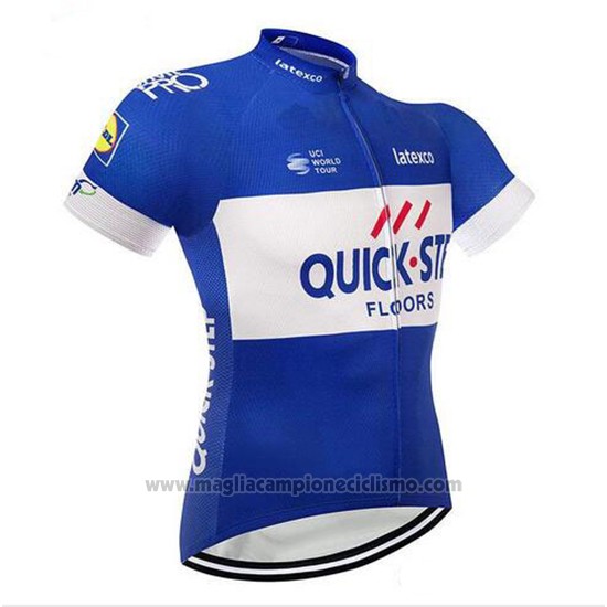 2018 Abbigliamento Ciclismo Quick Step Floors Blu e Bianco Manica Corta e Salopette